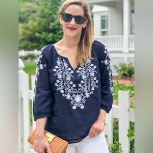 J JILL sz XL Embroidered Tunic Casual Striped LagenlookJOHNNY WAS Vibes $99 NEW